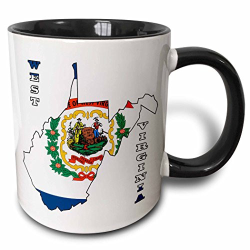 3dRose mug-58769-4West Virginia state flag in the outline map and letters for West Virginia Two Tone Black Mug 11 oz Multicolor