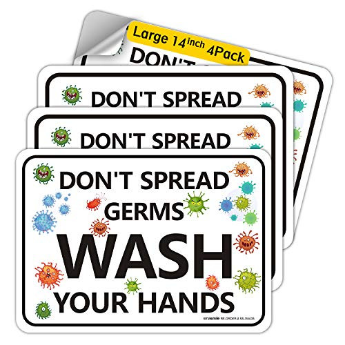 Large Wash Hand Sign4 Pack 10 x 14 Please Wash Your Hand Sign Decal Self-Adhesive Vinyl Hand Washing SignsEmployee Hand Washing Sign Indoor  and  Outdoor
