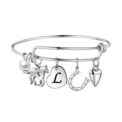 Anoup Horse Gifts for Girls Women Bracelet Stainless Steel Horse Bracelet Engraved 26 Letters Initial L Charm Bracelet Horseshoe Bracelet Dainty Horse Jewelry Gifts for Teen Girls Kids Horse Lovers Anoup Horse Gifts for Girls Women Bracelet Stainless Steel Horse Bracelet Engraved 26 Letters Initial L Charm Bracelet Horseshoe Bracelet Dainty Horse Jewelry Gifts for Teen Girls Kids Horse Lovers