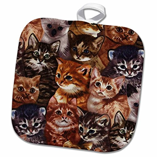 3D Rose Painted All Kinds of Kitties Pot Holder, 8" x 8" 3D Rose Painted All Kinds of Kitties Pot Holder, 8" x 8"