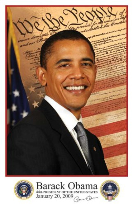 Barack Obama - 11 x 17 - 2009 Inaugural Portrait with Inaugural and Presidential Seals - Style A Barack Obama - 11 x 17 - 2009 Inaugural Portrait with Inaugural and Presidential Seals - Style A