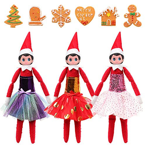 Miunana 3 Pcs Skirts and 6pcs Accessories Set Christmas Clothes Party Grown Skirts for Elf on The Shelf Doll ?Not Include Doll?