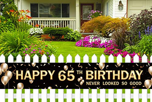 Large 65th Birthday Party Banner 65th Birthday Party Supplies Decorations for Both Outdoor Indoor 9_8 x 1_6ft Black