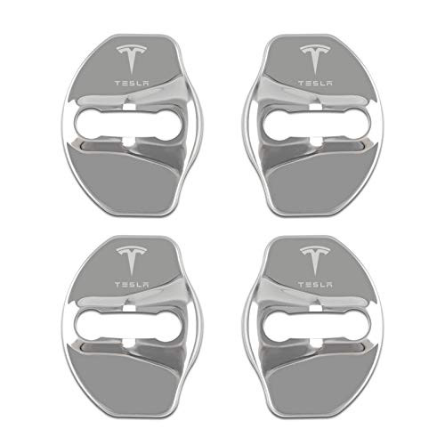 Coolsport Fit Tesla Door Lock Cover 4PCS Stainless steel Car Door Latch Cover Striker Protector for Model Y Model 3 Accessories Silver