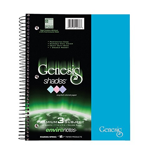 Roaring Spring Genesis Shades Wirebound Notebook, Three Subject, 11x9"", 120 sheets, College Ruled, Assorted Poly Covers