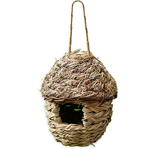 Together-life Handwoven Straw Bird Cage Nest House 100 Natural Fiber Hanging Birdhouse Hatching Breeding Cave Cozy Resting Breeding Place for Birds - Ideal for Parrot Canary Finch or Cockatiel