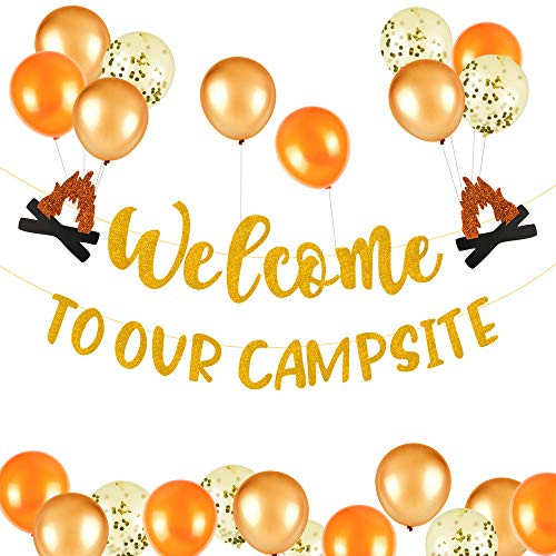 Camping Party Decorations Welcome to Our Campsite Banner with Ballons Camping Birthday Party Camping Party Banner Supplies for Happy Camper Decor
