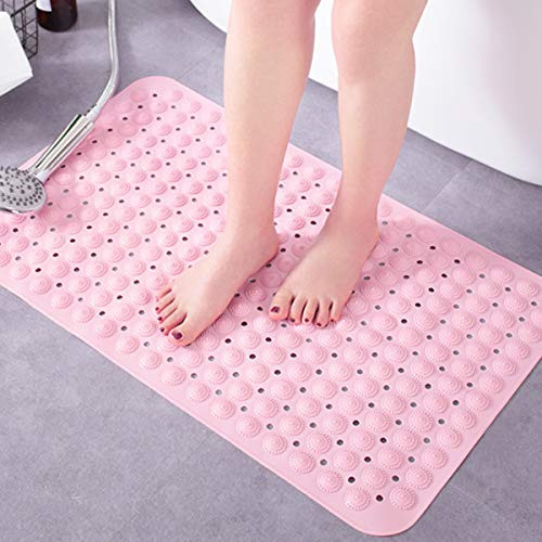 Bathroom Rugs Bath Anti-Slip Mat Shower Bath Toilet Toilet Bathroom Carpet Waterproof Massage Foot Mat Bathroom Mat Soft and Comfortable Bath Mat with Suction Cup Drainage Hole 16X31inch Pink