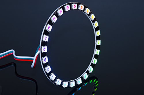ACROBOTIC 24-Pixel Addressable 24-Bit RGB LED Ring Black PCB 5V WS2812B WS2811 Includes 3-Pin JST-SM Wires Pair FemaleMale