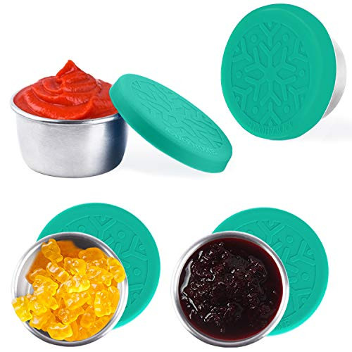 Small Containers With Lids KARYHOME Salad Dressing Container To Go 4x1_6oz Stainless Steel Condiment Containers Premium Silicone Leakproof and Reusable Sauce Cups Green