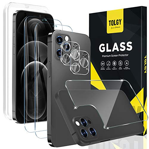 221 Pack TQLGY Screen Protector Compatible with iPhone 12 Pro Max 6_7 inch Front  Back Screen Protector  Camera Lens Protector for iPhone 12 Pro Max Tempered Glass HD Clear Easy Installation Frame Anti-Scratch