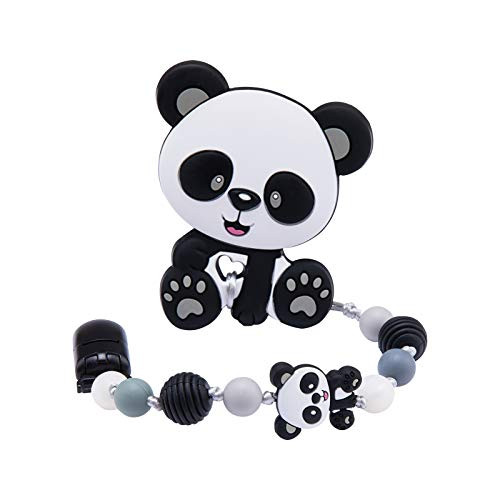 Silicone Pacifier Clip - MMH Silicone Beads Silicone Teething Toy Bibs Pacifier 0-6 Months with Panda Silicone Teethers for Girls and Boys Panda