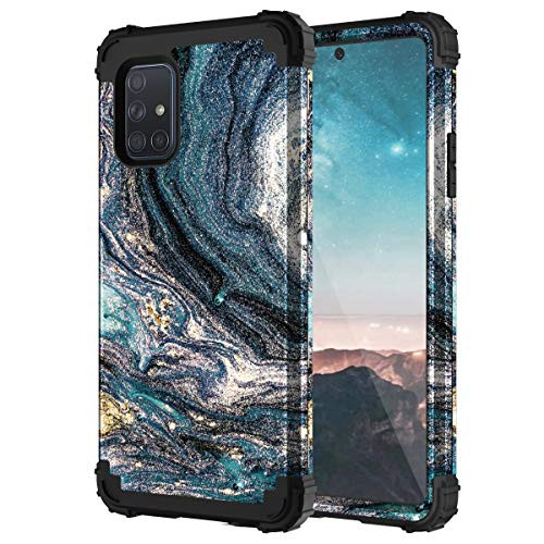 Casewind Samsung A71 5G Case Samsung Galaxy A71 5G Case Glitter Marble Hard PC  and  Soft Silicone Dual Layer Hybrid Shockproof Anti-Scratch Rugged Bumper Protective Phone Case for Galaxy A71 5G Blue