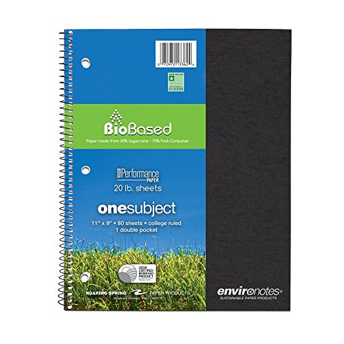 Roaring Spring Environotes Notebook, One Subject, 11" x 9", 80 sheets, College Ruled, BioBase Paper, Assorted Earthtone Covers