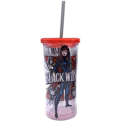 Silver Buffalo Marvel Black Widow Dont Fall Lid and Straw Plastic Tall Cold Cup 20-Ounce Multicolored