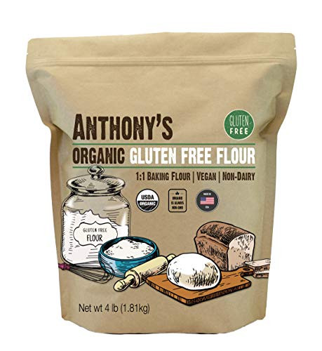 Anthonys Organic Gluten Free Flour 4 lb Multipurpose 1 to 1 Baking Flour Non Dairy Product of USA