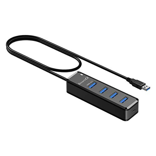 SmartQ H302 4-Port USB 3_0 Hub Long Cable 39_4-inch with Micro-B Charging Port Fast Data Transfer USB Hub Compatible Windows PC Mac Surface Pro Laptop Printer