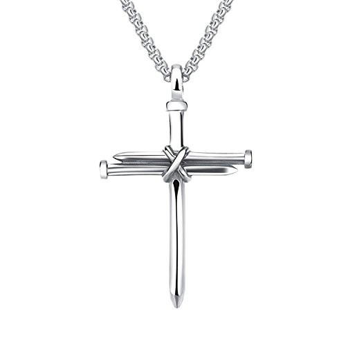 LIANTSH Mens Stainless Steel Nail Cross Charm Pendant Necklace Polished - Silver Color LIANTSH Mens Stainless Steel Nail Cross Charm Pendant Necklace Polished - Silver Color