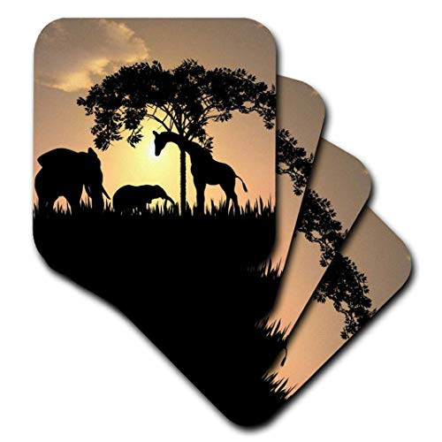 3dRose cst_48979_1 African Safari Silhouette-Soft Coasters, Set of 4