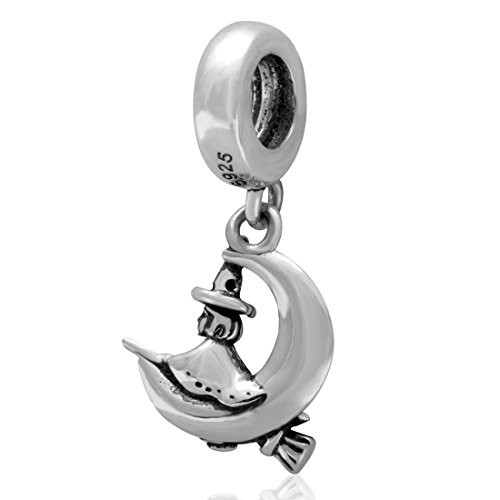 925 Sterling Silver Witch Charm Moon Charm Magic Charm Halloween Charm for Pandora Charms Bracelet