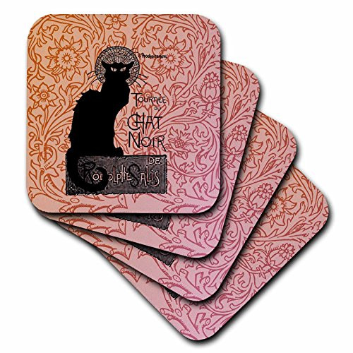 3dRose CST_79211_1 Le Chat Noir Vintage French Black Cat-Soft Coasters, Set of 4