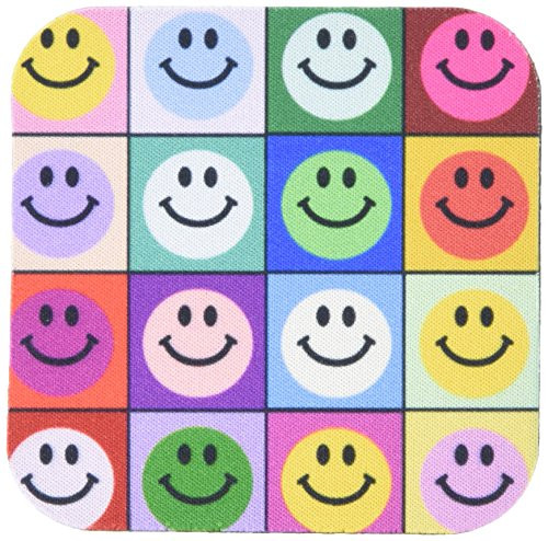 3dRose CST_113153_1 Colorful Smiley Face Squares Warhol Style-Happy Rainbow Smilies-Bright Multicolored Multicolor-Soft Coasters, Set of 4