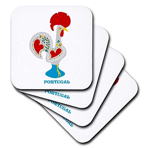 3dRose cst_160671_1 The White Portuguese Rooster or Galo De Barcelo's-Soft Coasters, Set of 4