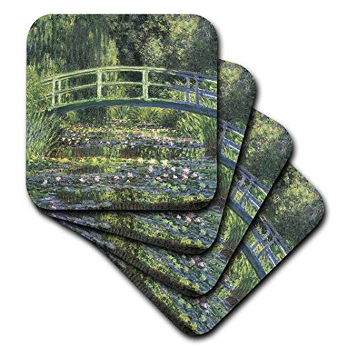 3dRose cst_164669_1 Water Lilies and Japanese Bridge Monet Vintage-Soft Coasters, Set of 4