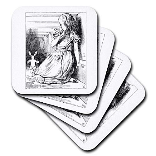 3dRose CST_193789_1 Follow The White Rabbit Alice in Wonderland John Tenniel Illustration Soft Coasters, Set of 4