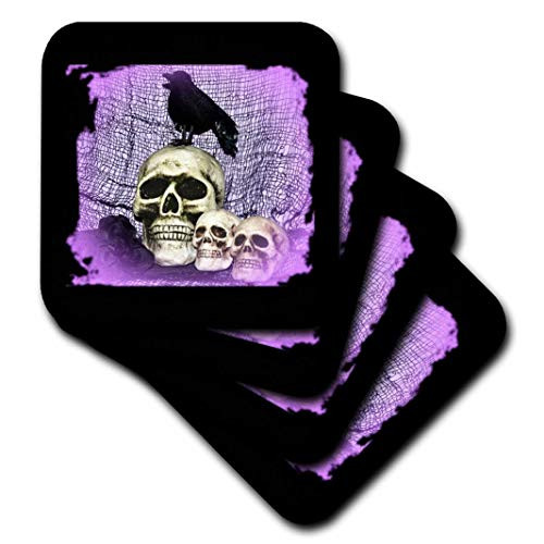3dRose cst_27281_1 Three Skulls and Raven Skull with Raven-Soft Coasters, Set of 4 3dRose cst_27281_1 Three Skulls and Raven Skull with Raven-Soft Coasters, Set of 4
