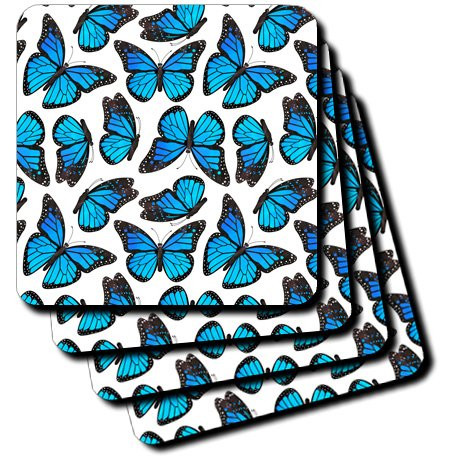 3dRose CST_214548_1 Blue Monarch Butterflies Soft Coasters (Set of 4)