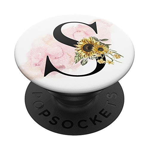 Sunflower Monogram Letter S Cute Christian Pretty Pink Gift PopSockets PopGrip Swappable Grip for Phones  and  Tablets