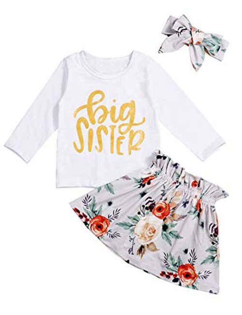 Toddler Baby Girls Little Sister Romper Big Sister T-Shirt Tops Matching Outfits Set Floral Tutu Skirt and Pants1-2T