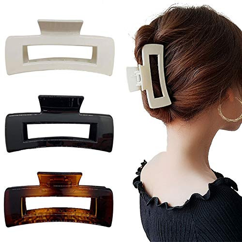 3 Pcs Big Hair Claw Clips Hair Clip with Strong Fixing ForceAcrylic Plastic Large Hair Claw Clamps for Women and Girls Thin Hair Strong Hold for Thick Hair Rectangle Claw Clips