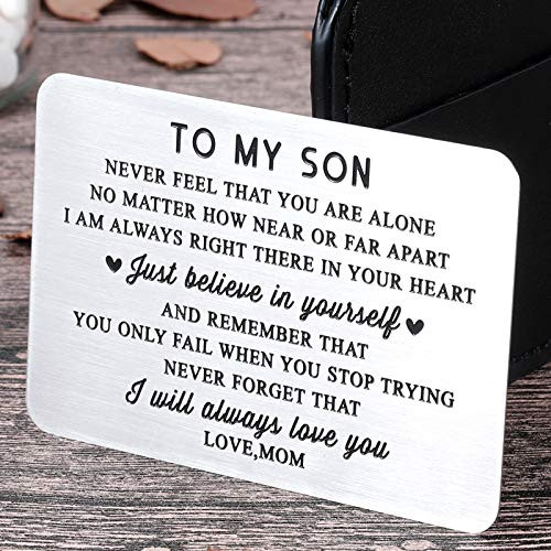 Mom to My Son Christmas Wallet Card Inserts Valentine Gifts for Step Son from Mom Mothers Day Graduation Sweet 16 18 21 Birthday Love Note for Him Teens Adult Men Teenage Boys Kids Inspirational Gift