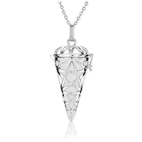 MANIFO Natural Clear Quartz Crystal Locket Pendant Necklace Reiki Healing Gemstone Point Necklaces Jewelry for Womens