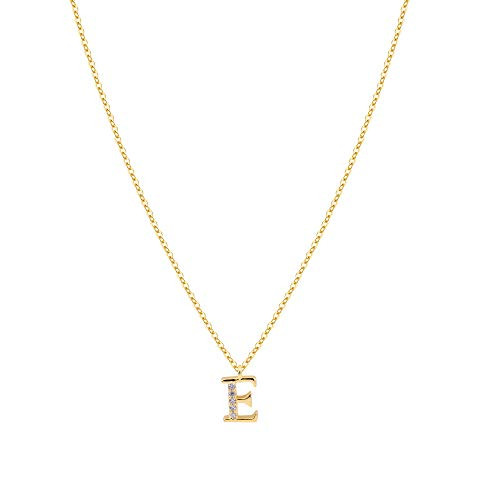 S_J JEWELRY Handmade Personalized Name Pendant Simple Delicate 14K Gold Plated with Cubic Zircon Initial Letter Alphabet 26 A-Z Script Name Pendant Monogram Necklace for Women E