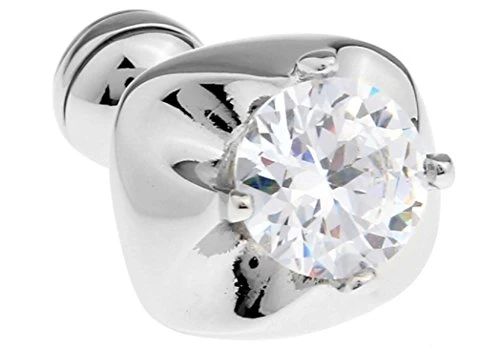 MRCUFF Crystal Round Clear Pair Cufflinks in a Presentation Gift Box  and  Polishing Cloth