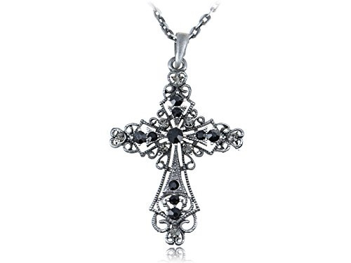 Alilang Silvery Tone Black Clear Crystal Rhinestones Religious Cross Pendant Necklace Alilang Silvery Tone Black Clear Crystal Rhinestones Religious Cross Pendant Necklace