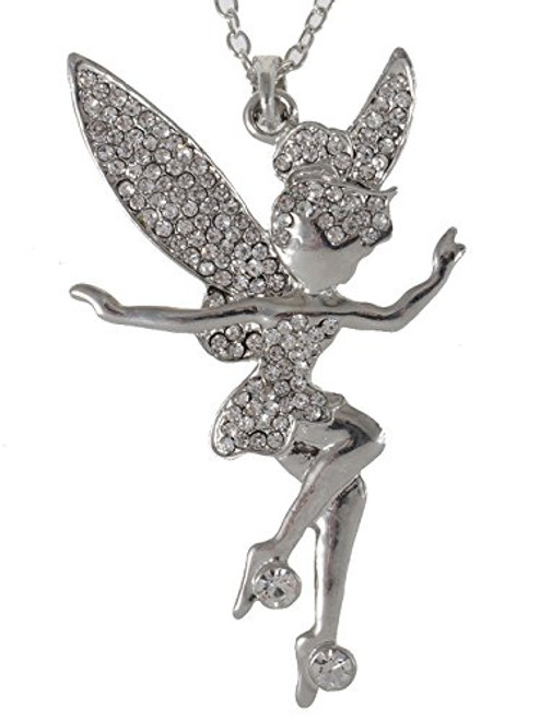 Alilang Nickel Tone Clear Rhinestones Tinkerbell Pixie Fairy Pendant Necklace