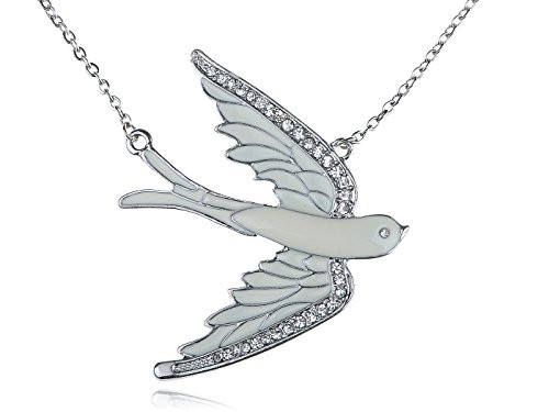 ALILANG Silvery Tone Shine Clear Crystal Rhinestones Enamel White Bird Dove Pendant Necklace ALILANG Silvery Tone Shine Clear Crystal Rhinestones Enamel White Bird Dove Pendant Necklace