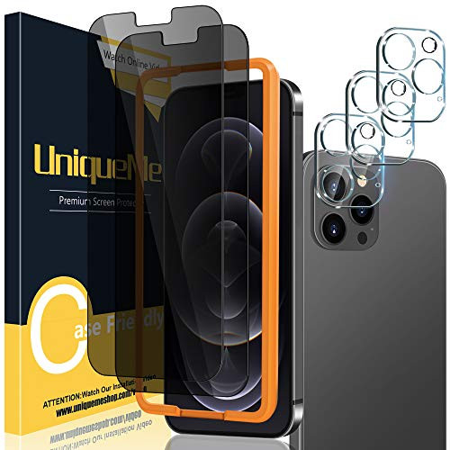 32 Pack UniqueMe Camera Lens Protector and Privacy Screen Protector Compatible with iPhone 12 Pro Max 6_7 inch Tempered Glass U-Shaped CutoutEasy Installation Frame HD Clear 9H Hardness
