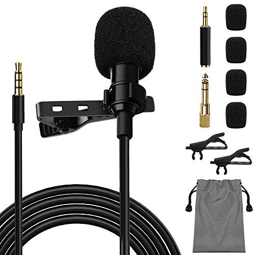Jetika Lavalier Microphone Lavalier Lapel Microphone for Computer Android DSLR Camcorder Professional Omnidirectional Mic for Vlogger YouTube Interview Video Recording Podcast
