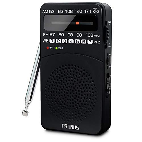 J-166 Small AM FM Radio Portable Transistor Radio Battery Operated Pocket Radio with NOAA Weather Band Tuning Light Back Clip Excellent Reception for Outdoor  and  Indoor  and  Emergencies by PRUNUS