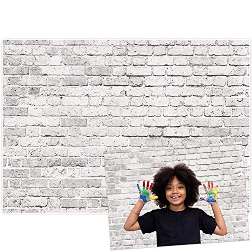 Allenjoy 7x5ft White Gray Rustic Brick Wall Photography Backdrop Kids Birthday Party Banner Children Cake Smash Portrait Photo Background Photographer Props