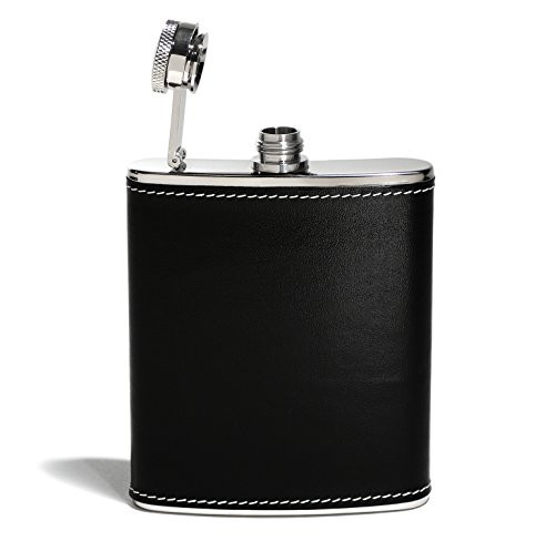 Metrokane Houdini Pocket Flask, 6 Ounces, Black Leather