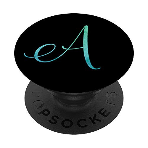 A Initial Monogram Teal Watercolor and Black Capital Letter PopSockets PopGrip Swappable Grip for Phones  and  Tablets