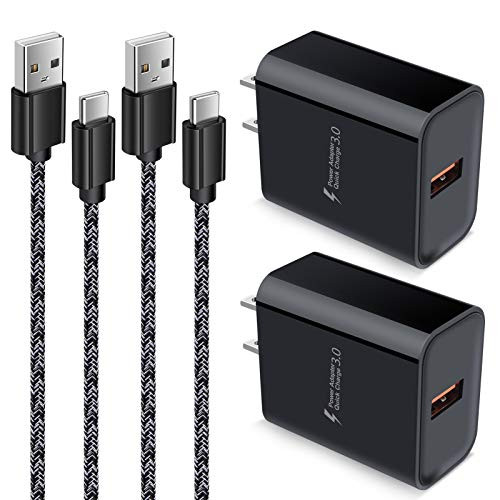 QC3_0 Fast Wall Charger 2-Pack 18W USB C Power Adapter for Samsung Galaxy A51 A20 A21 S20 Ultra S20 FE Note 20 Ultra2010109 A10e A01 A42 A20e A50 A70 S20 S20 S10 S9 with 2-Pack 6FT Type C Cable