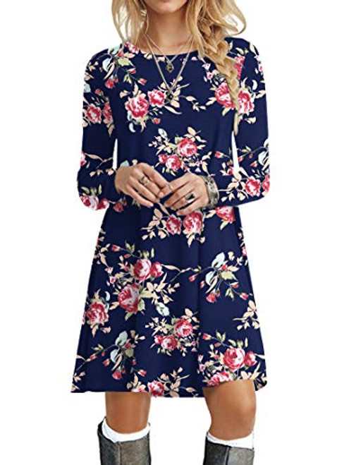 POPYOUNG Womens Long Sleeve T Shirt Dresses Casual Swing Dress 2XL Rose Blue POPYOUNG Womens Long Sleeve T Shirt Dresses Casual Swing Dress 2XL Rose Blue