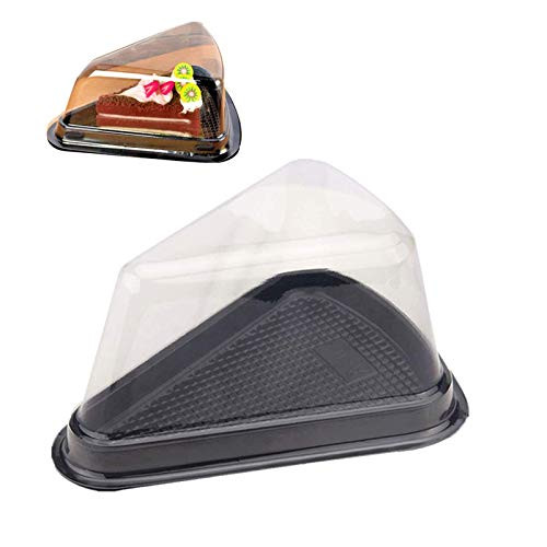 Set of 50 Cupcake ContainerCake Slice ContainerCheesecake Slice Container Holder Cupcake Rack Clear Cake Slice Box with Sealing Stickers Plastic Dessert Boxes4 inch Triangle black